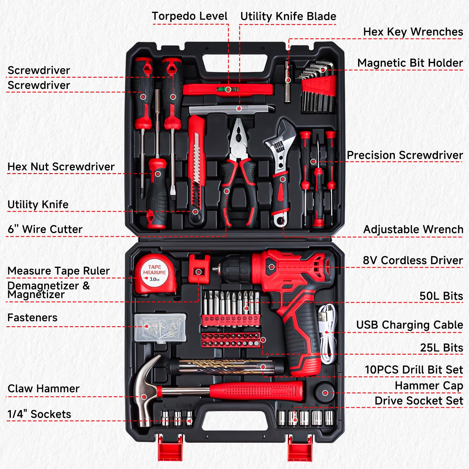 Tool Set - Tool Kit with 8V Cordless Drill - Image 3