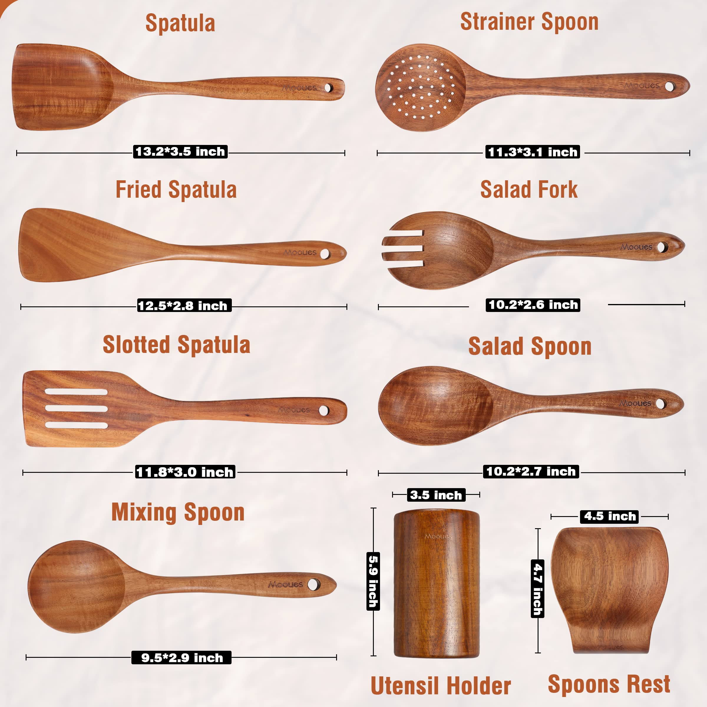 Natural Teak Wooden Kitchen Utensil Set - Image 7