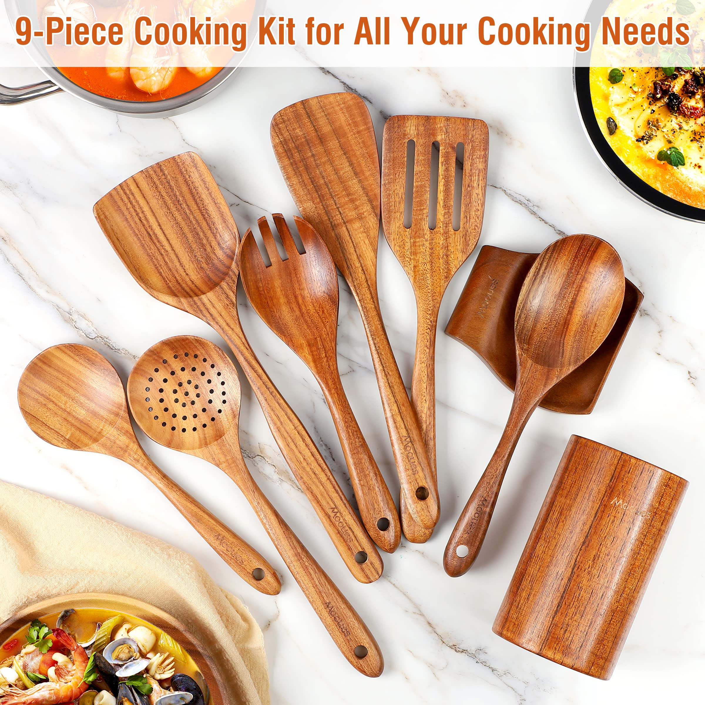 Natural Teak Wooden Kitchen Utensil Set - Image 3